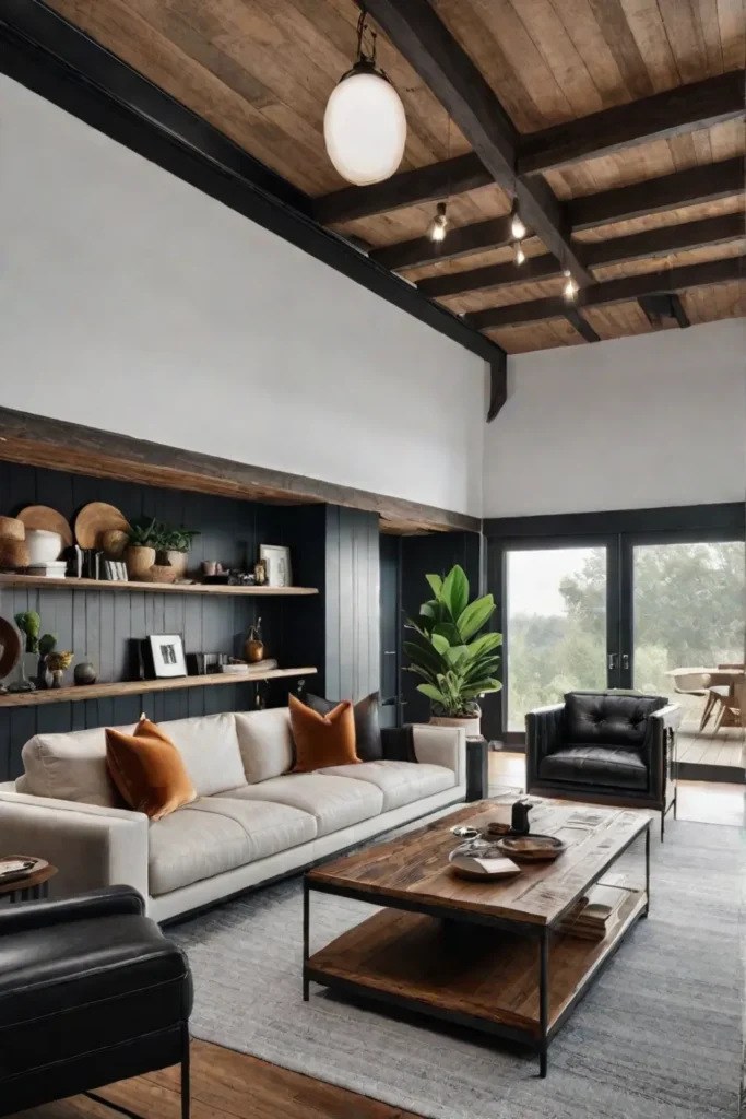 Industrial living room with farmhouse and midcentury modern elements