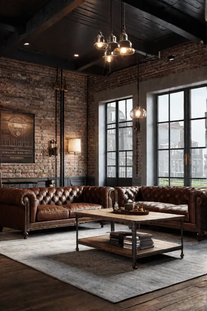 Industrial_living_room_with_leather_and_metal