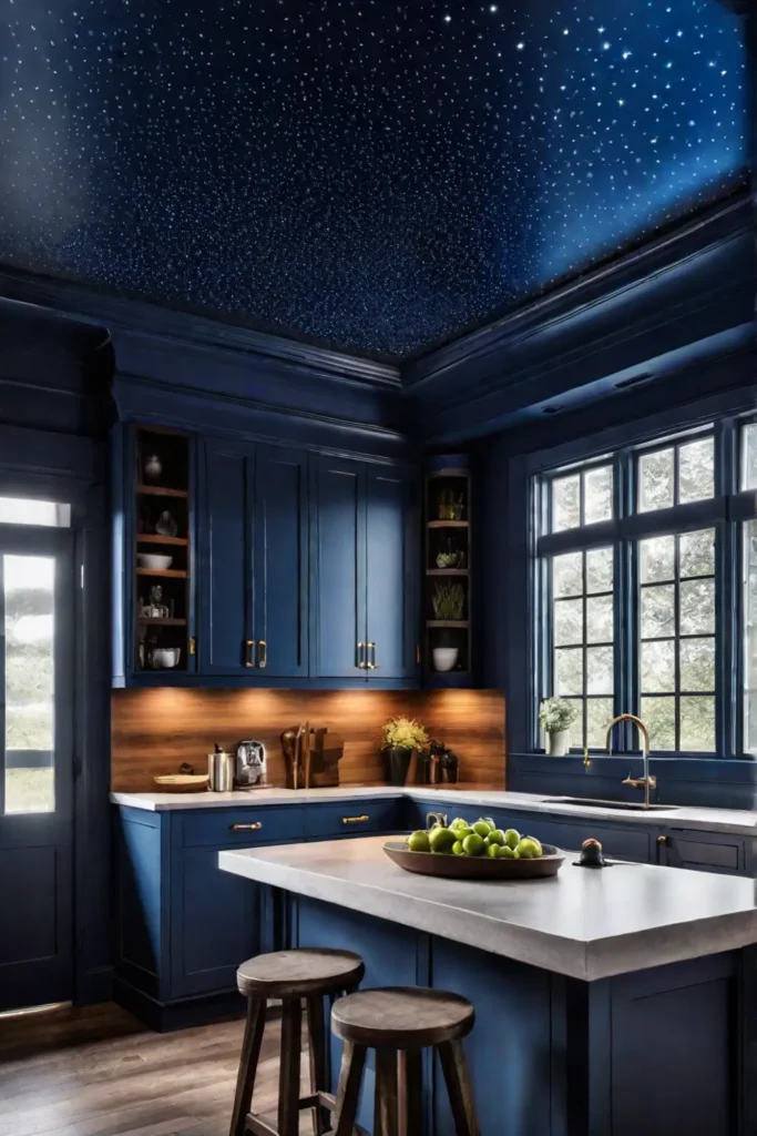 Painted ceiling with starry night sky effect