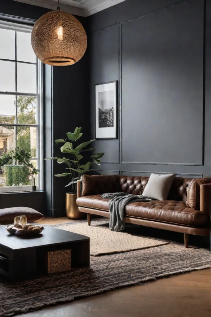 Velvet throw pillows on a leather sofa in an industrial setting