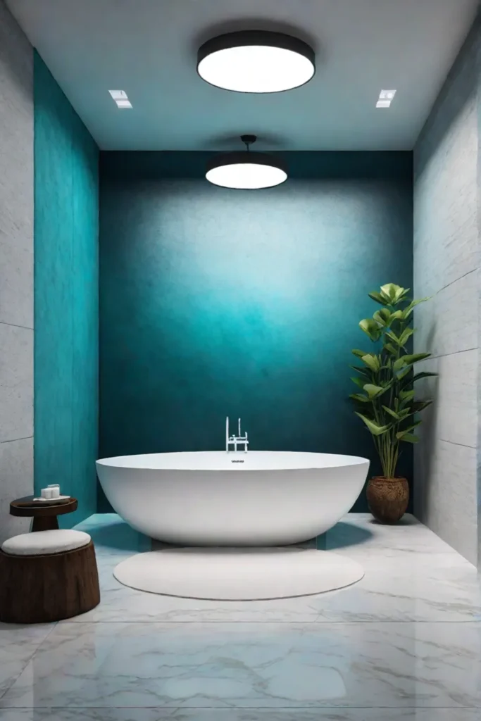 Bathroom with a water feature and calming artwork