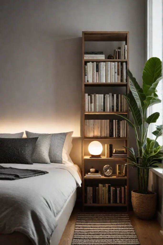 Bedroom with calming ambiance and minimal clutter