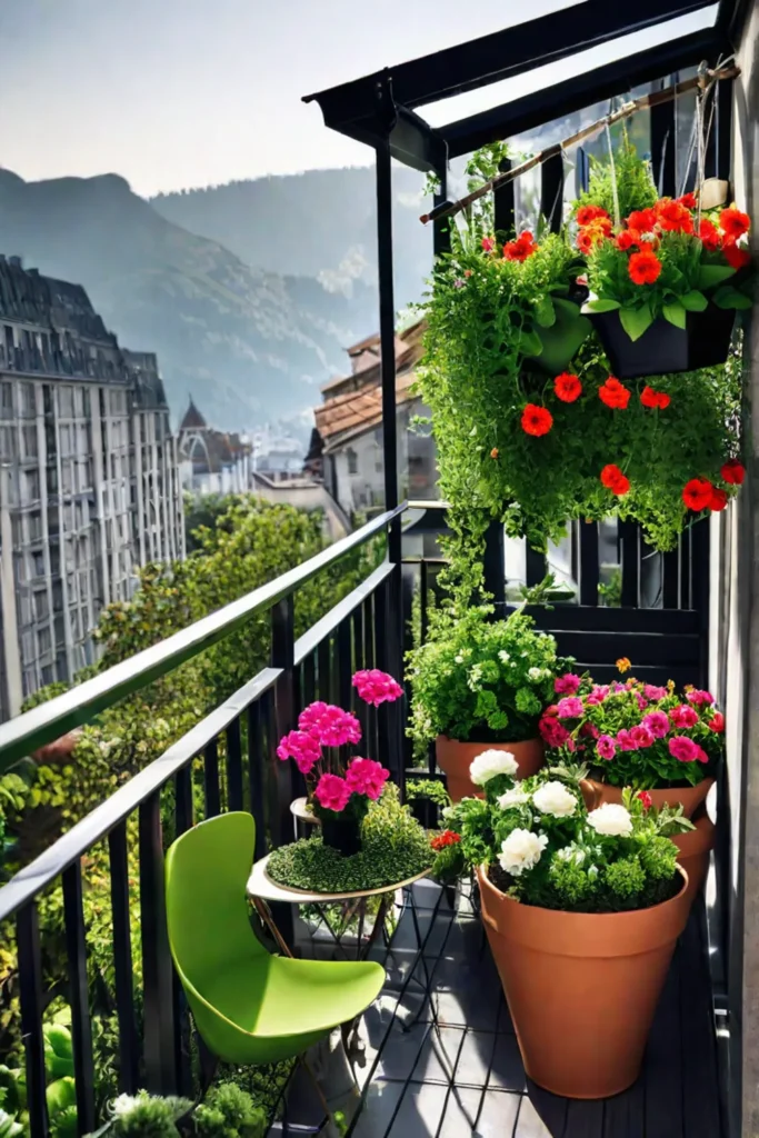 Colorful flowers balcony garden hanging baskets spacesaving design