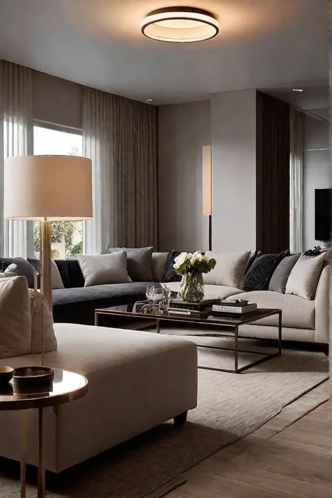 Contemporary living room with soft ambient lighting for a calm atmosphere