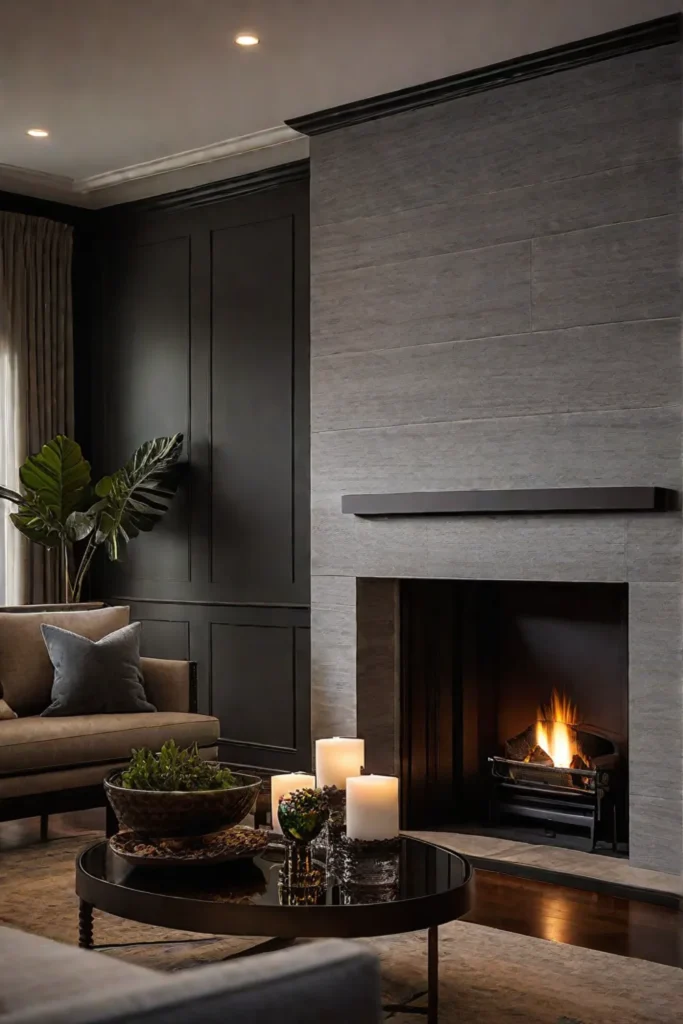 Fireplace as a focal point with strategic accent lighting