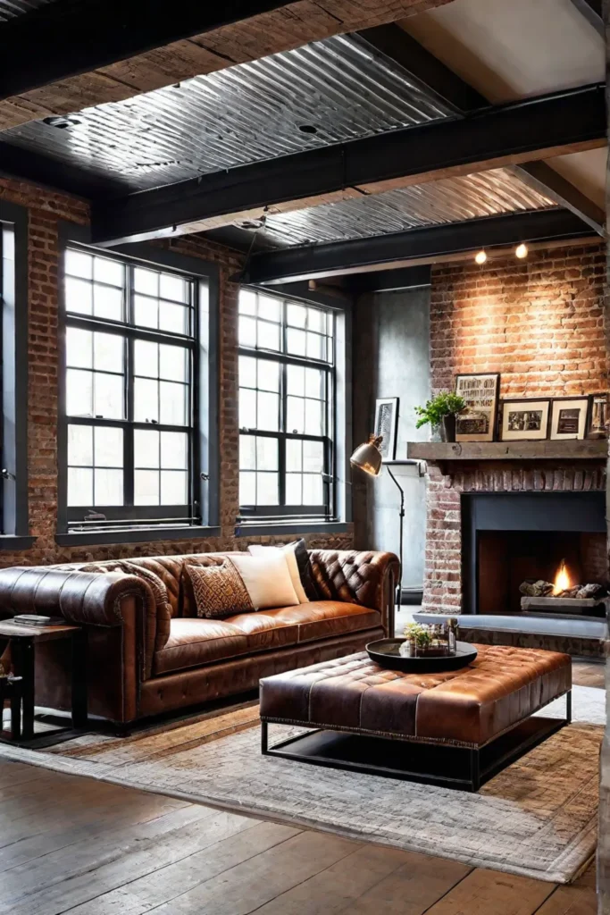 Industrial chic living room with exposed elements