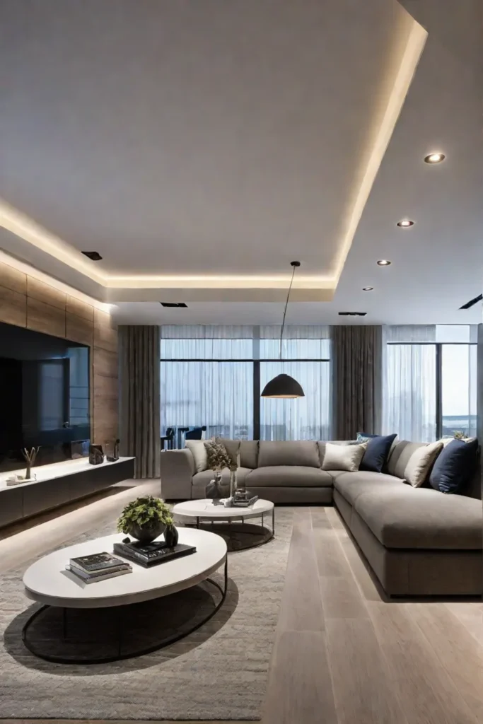 Layered lighting adds depth and dimension to a living room