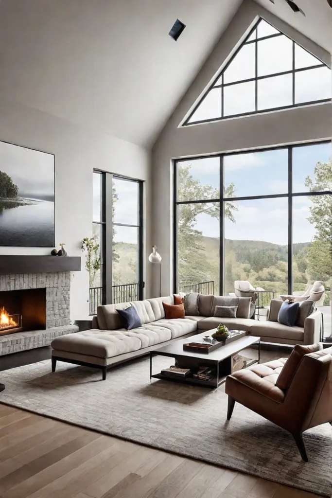 Living room with fireplace and conversation area