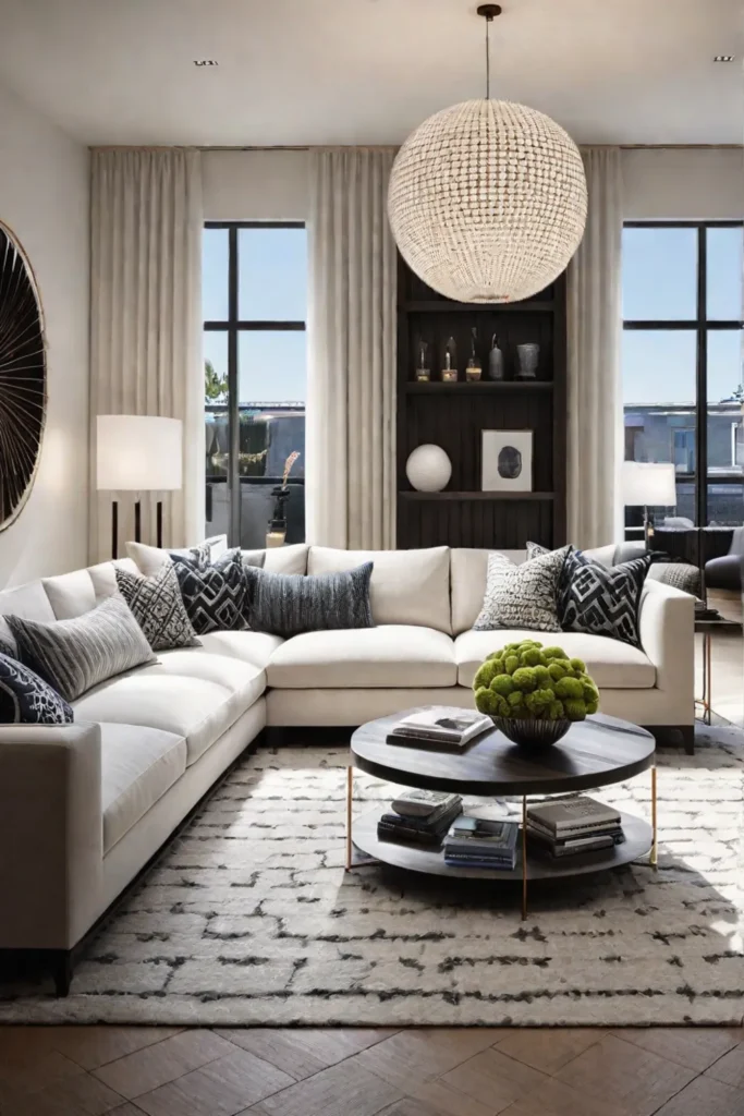 Living room with mixed textures and patterns