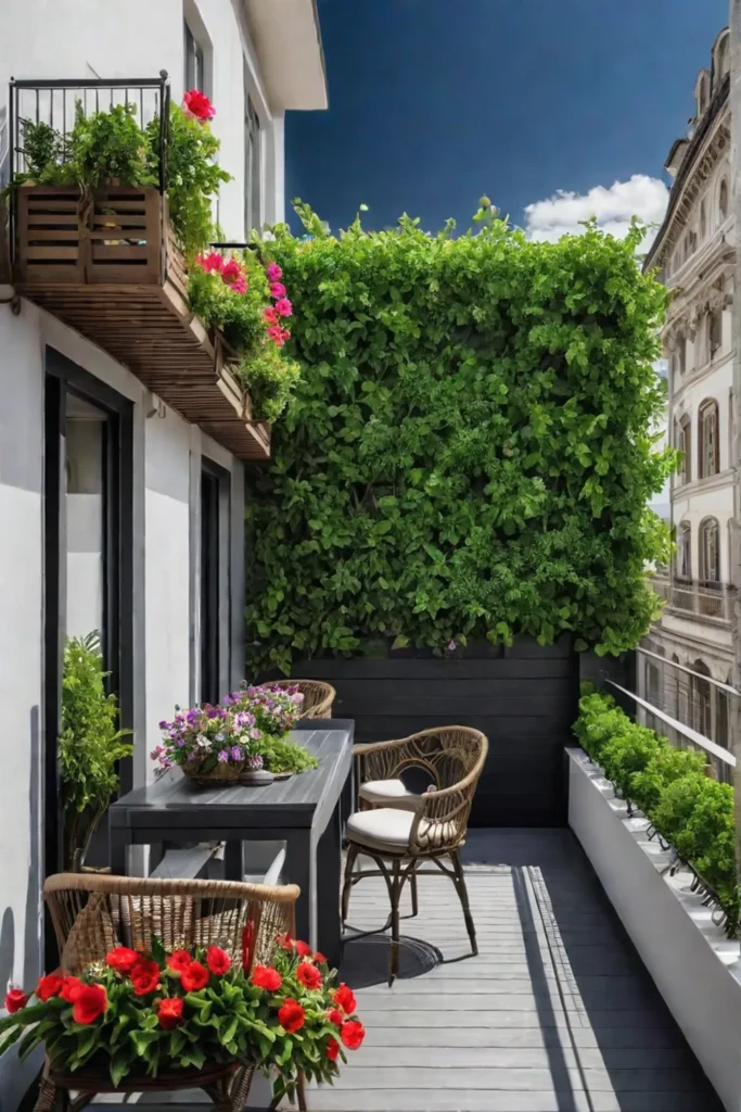 Peaceful balcony garden green foliage colorful flowers relaxing retreat