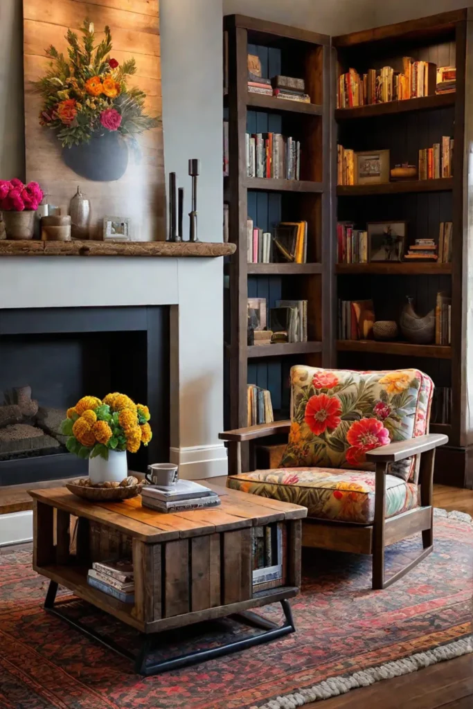 Refinished coffee table with DIY furniture