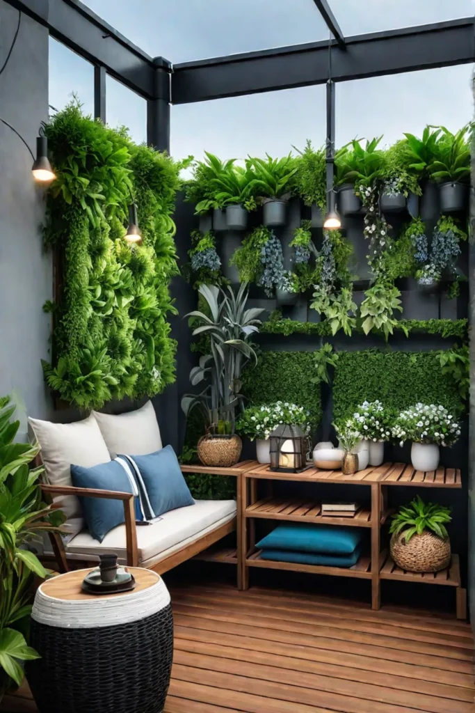 Relaxing balcony retreat ambient lighting urban gardening