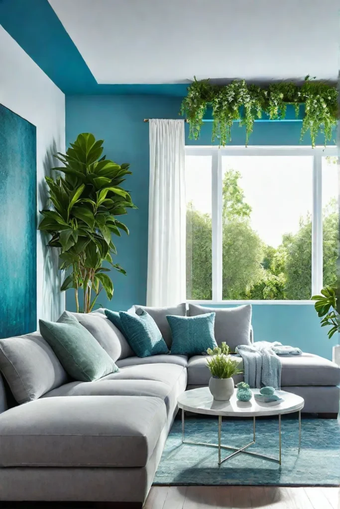 Serene and calming living room with cool color palette