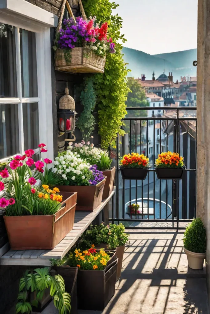 Small balcony garden vibrant flowers container gardening