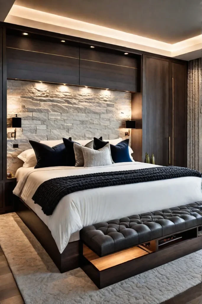 Textured bedroom interior with soft lighting