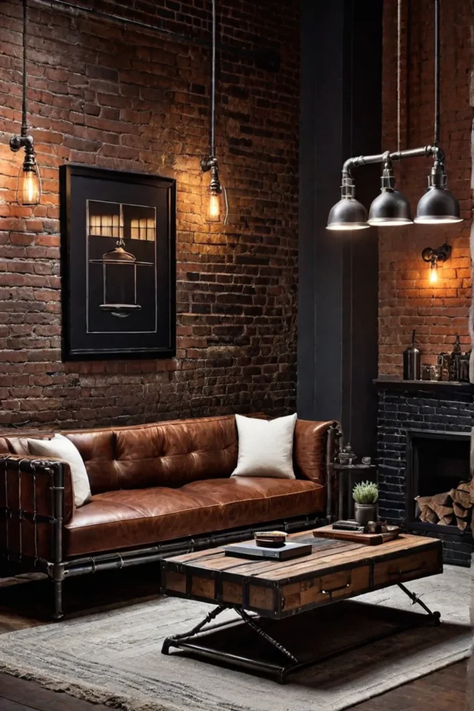 Vintage industrial lighting in a living room