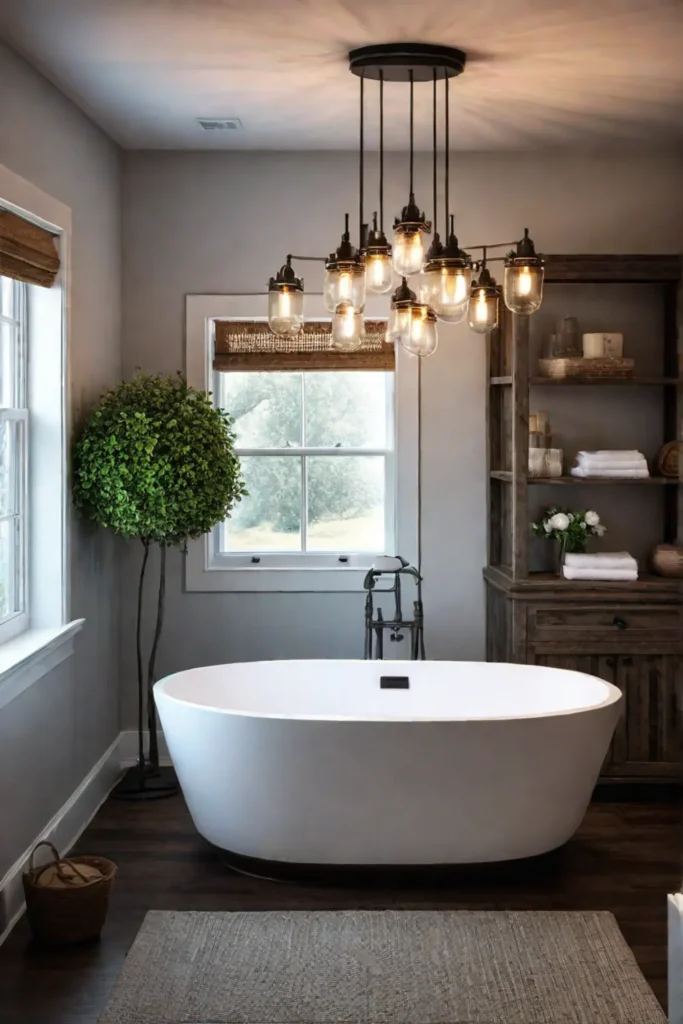 Bathroom with mason jar lights