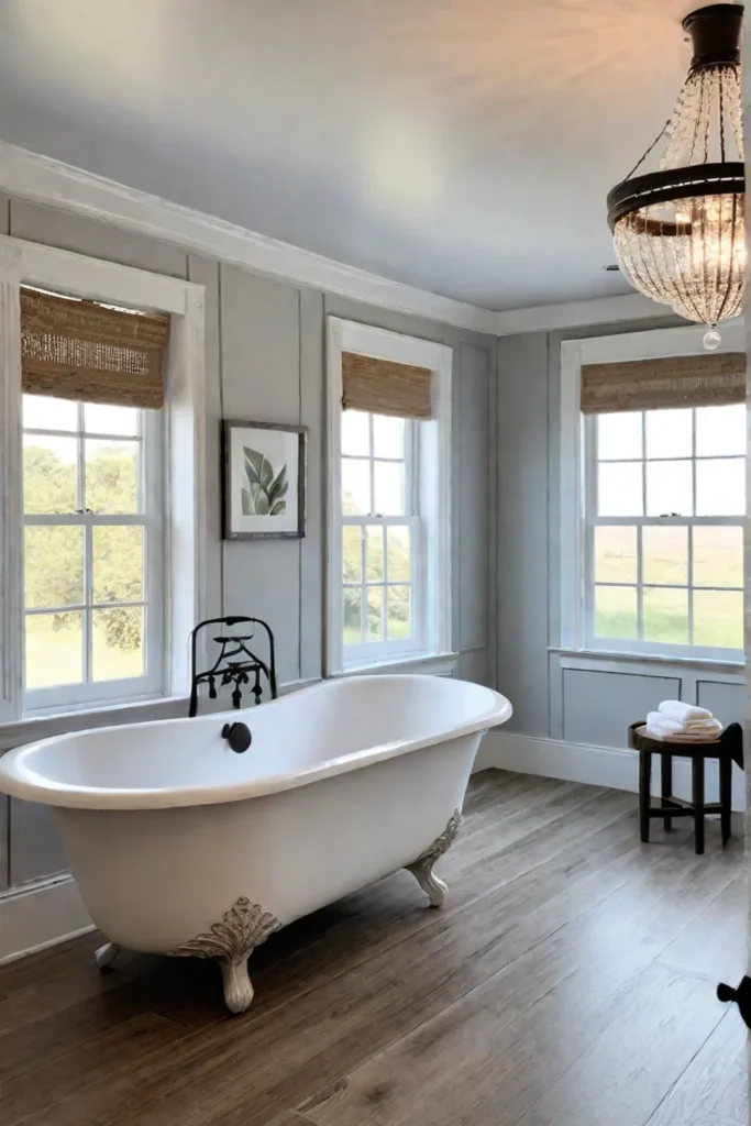 Bathroom with vintage chandelier