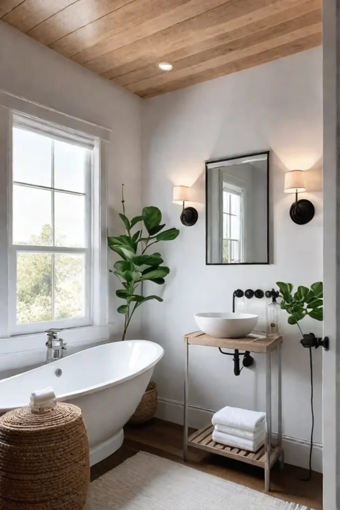 Bright and airy tiny home bathroom with farmhouse charm