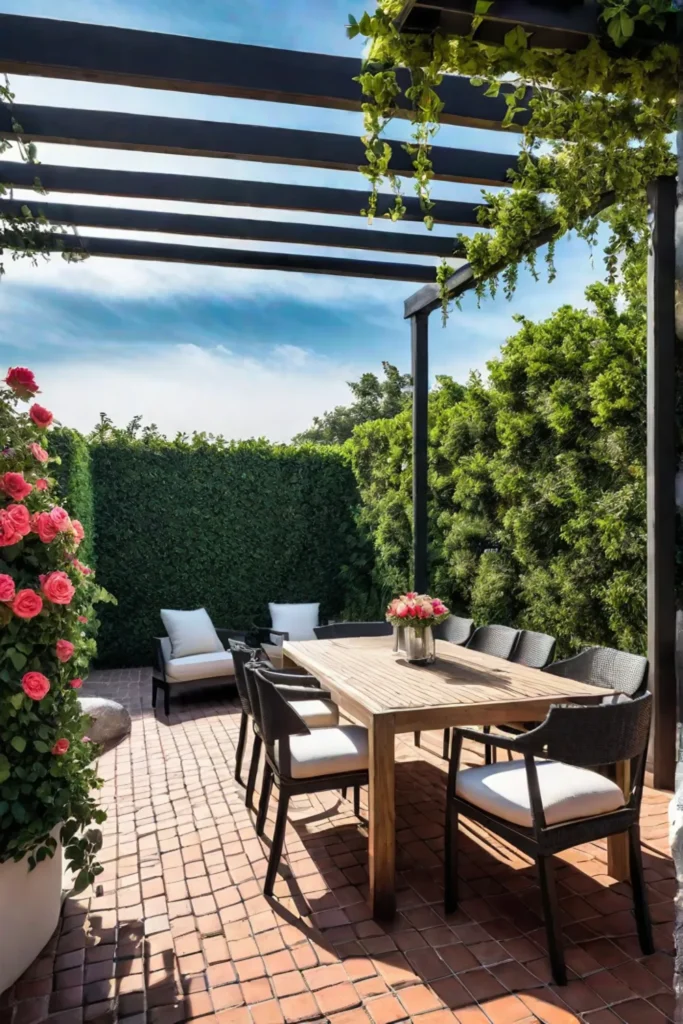 Charming outdoor living space with brick patio and pergola