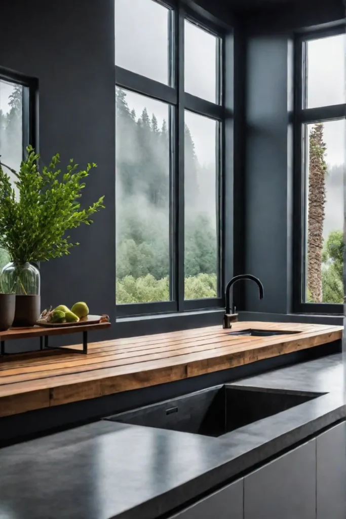 Contemporary kitchen with concrete and reclaimed wood