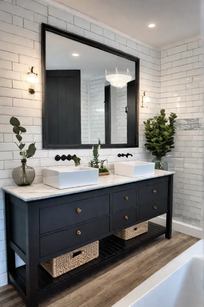 DIY farmhouse bathroom with subway tile 1