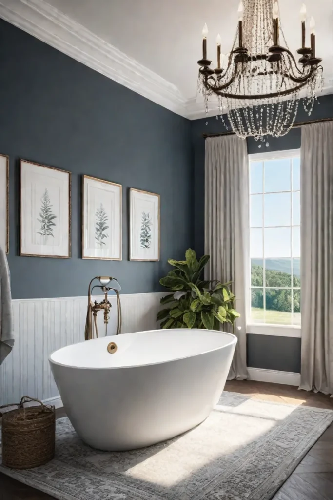 Elegant bathroom with bathtub and picturesque view