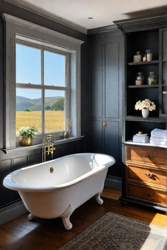 Farmhouse bathroom clawfoot tub reclaimed wood