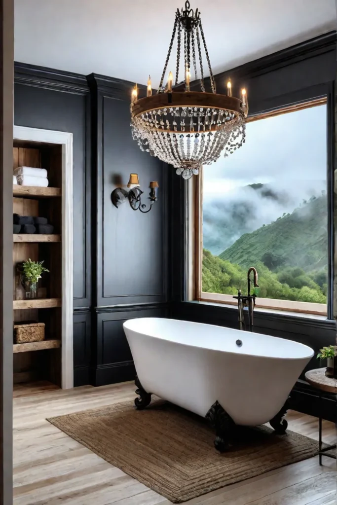 Farmhouse bathroom cozy lighting inviting ambiance