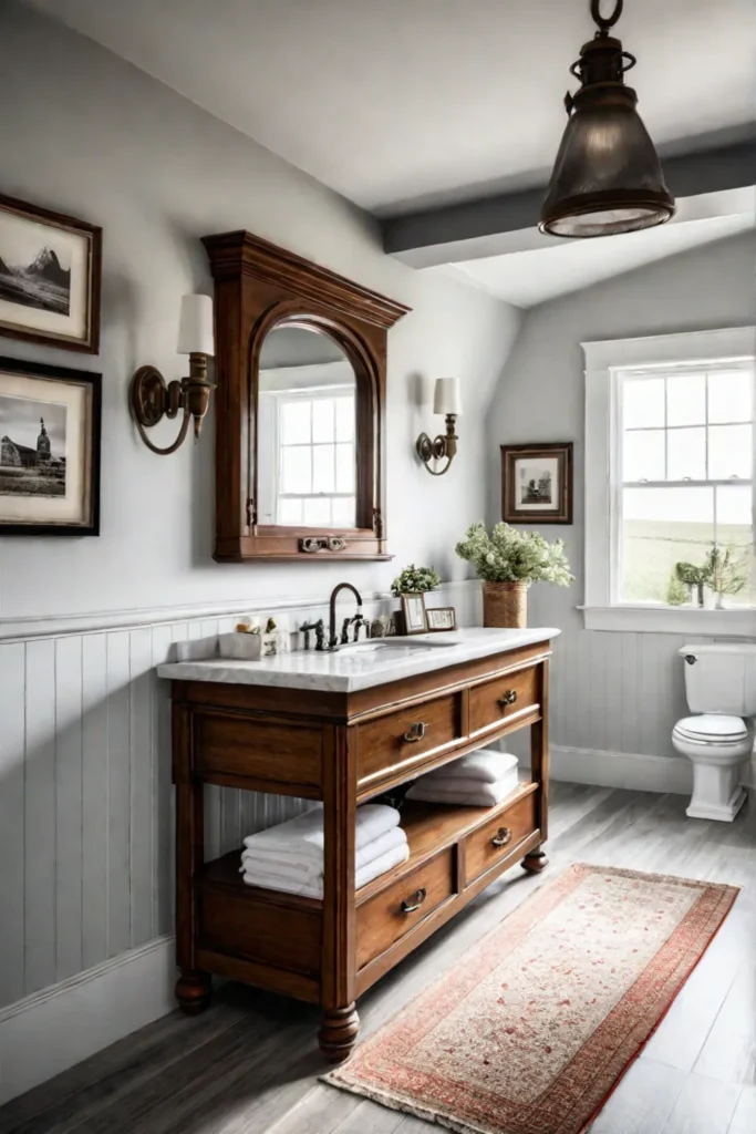 Farmhouse bathroom storage vintage charm