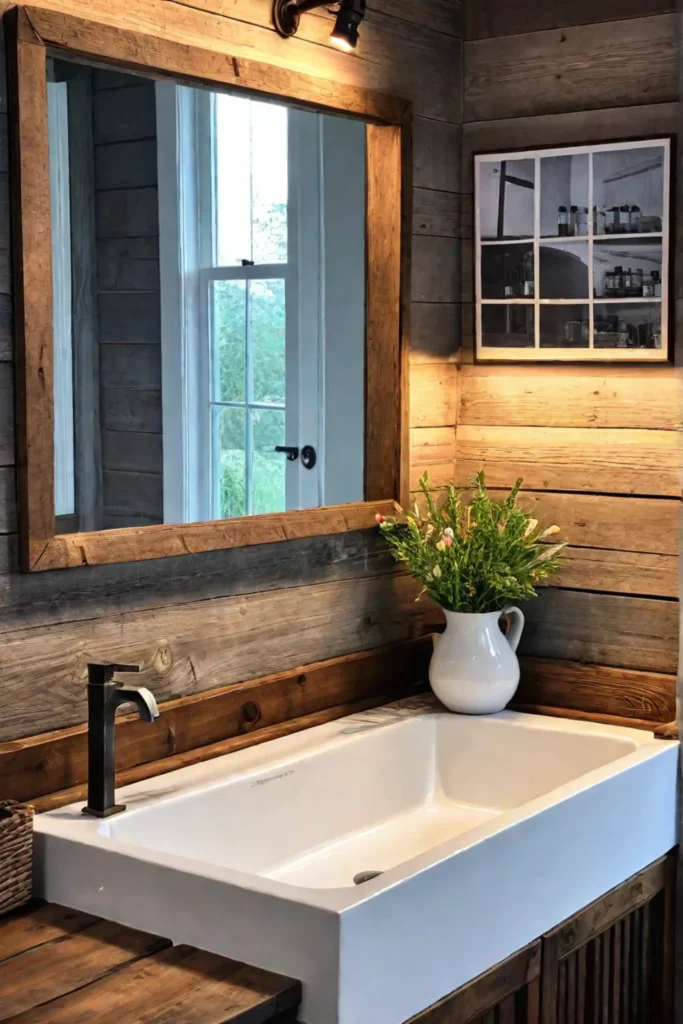 Farmhouse sink reclaimed wood countertop rustic lighting