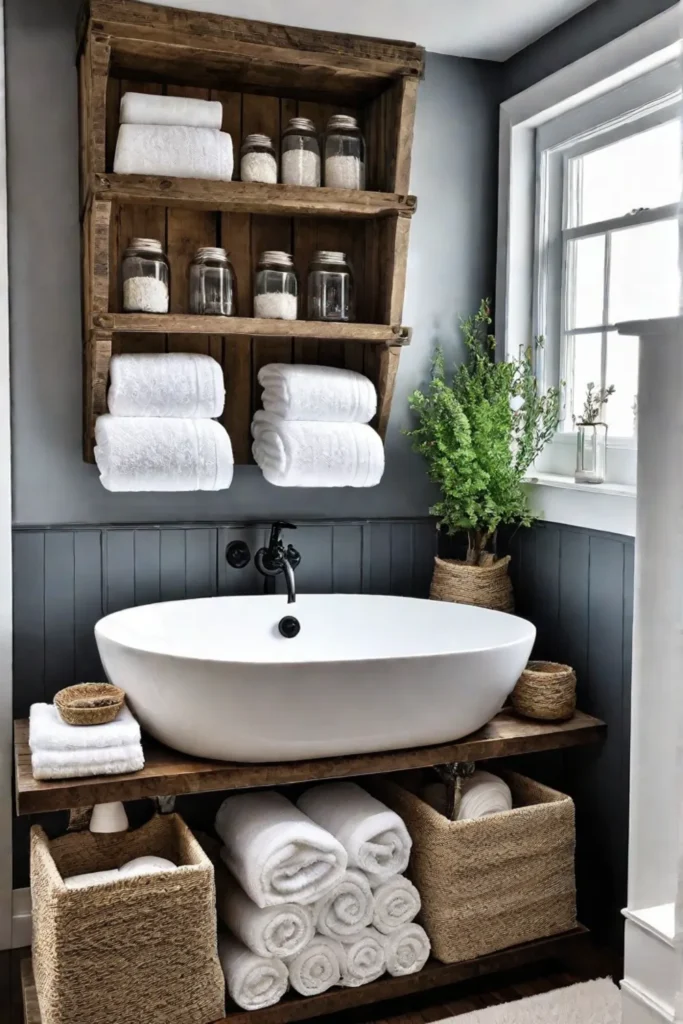 Floating shelves rustic bathroom decor