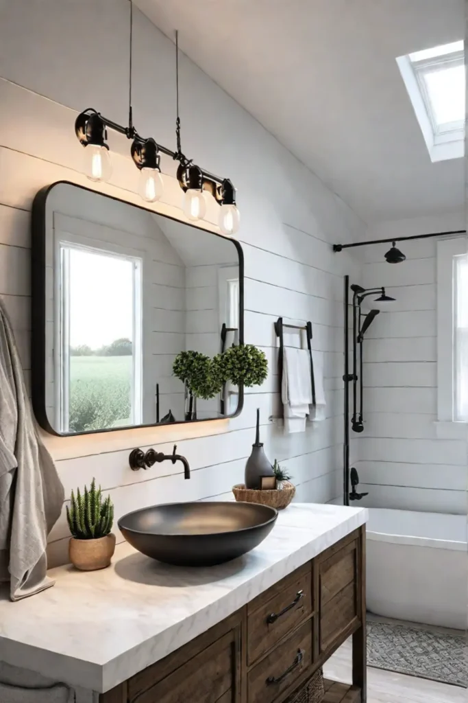 Industrial lighting in bathroom