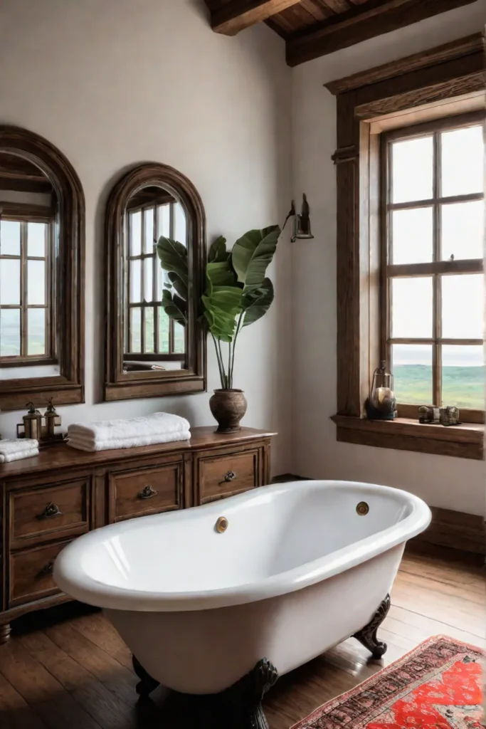 Inviting bathroom with clawfoot tub and nature view