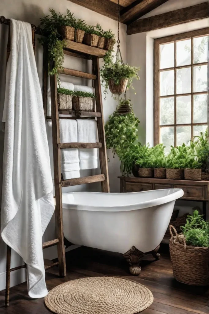 Ladder storage farmhouse bathroom