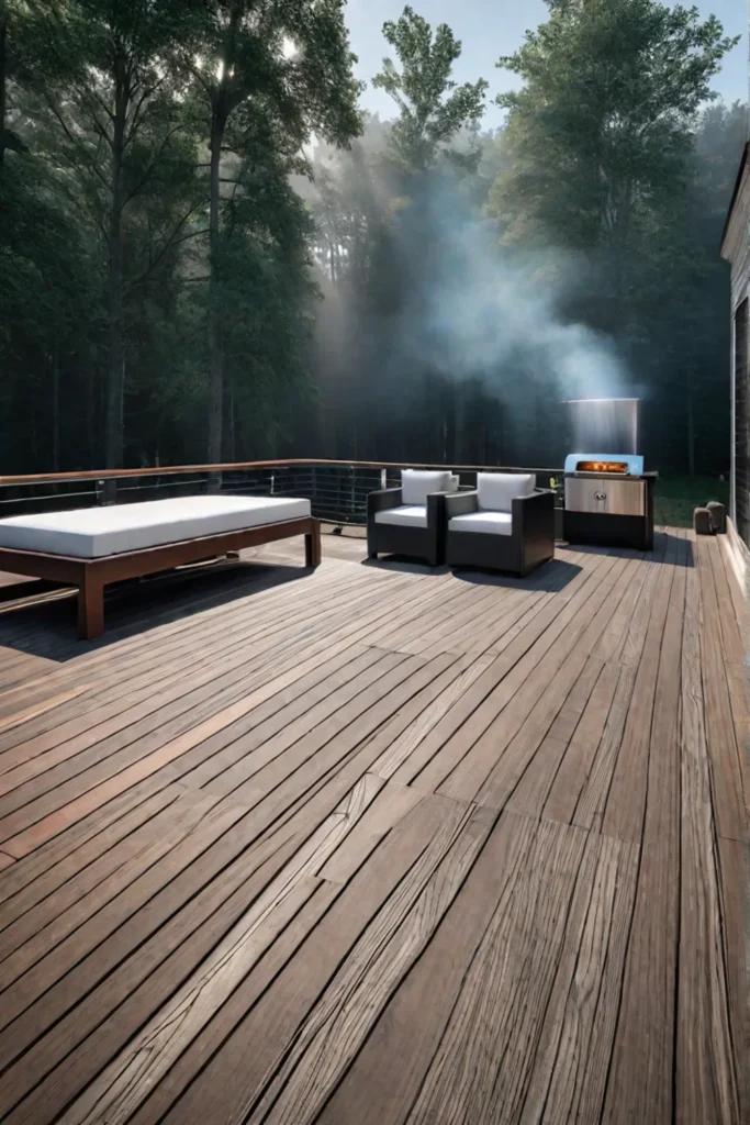 Modern deck design with grilling and fire pit zones