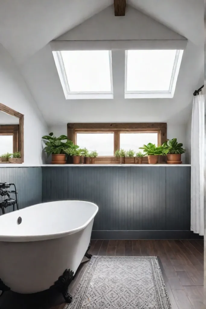 Modern farmhouse bathroom with contrasting grout