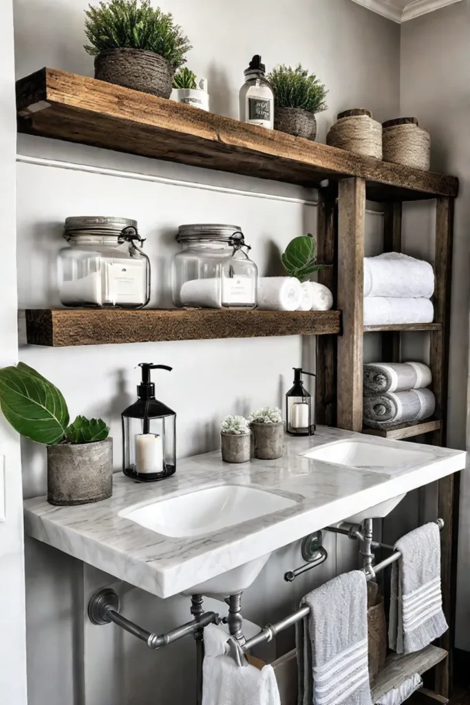 Reclaimed wood farmhouse bathroom storage