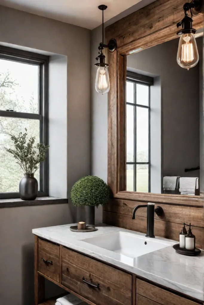 Rustic bathroom with warm lighting