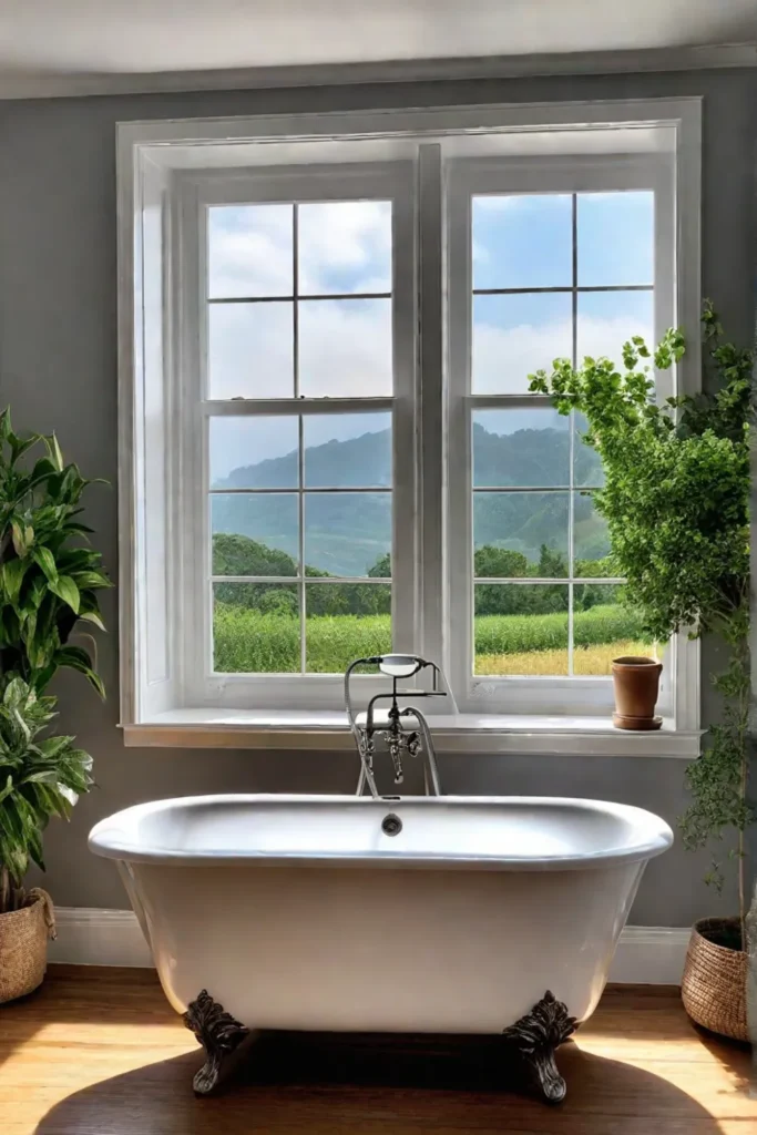 Serene farmhouse bathroom with greenery