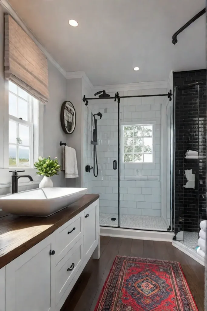 Spacesaving solutions for a farmhouse bathroom