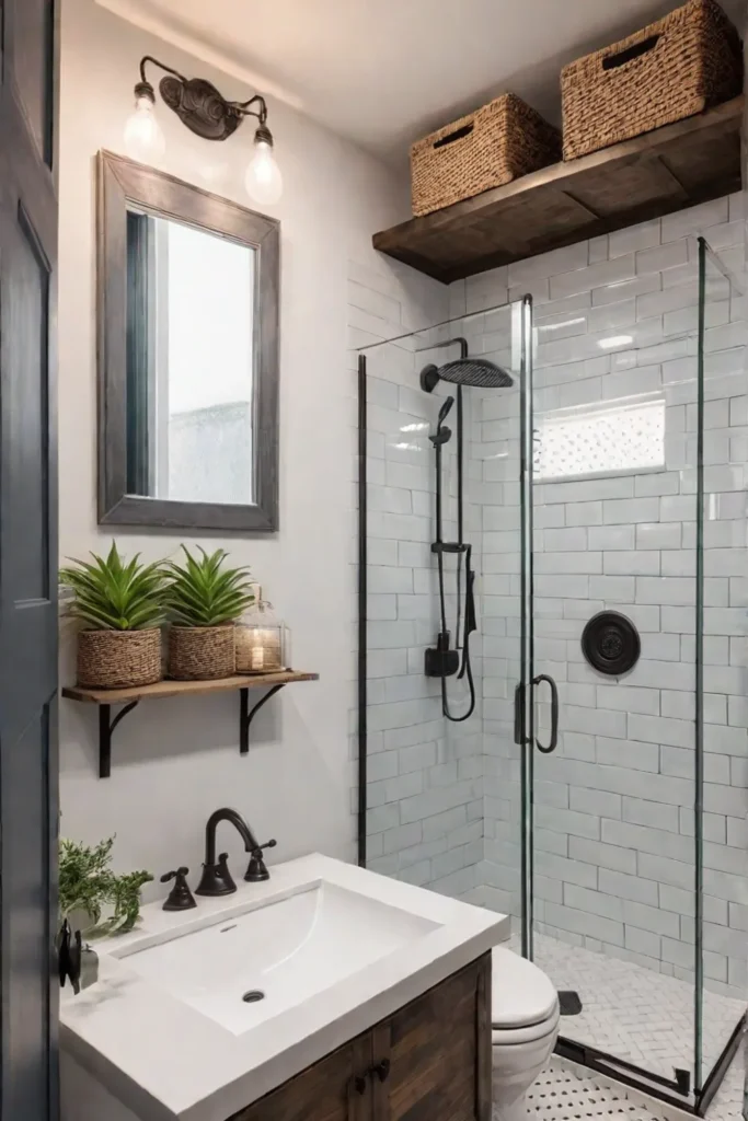 Storage solutions for a stylish farmhouse bathroom