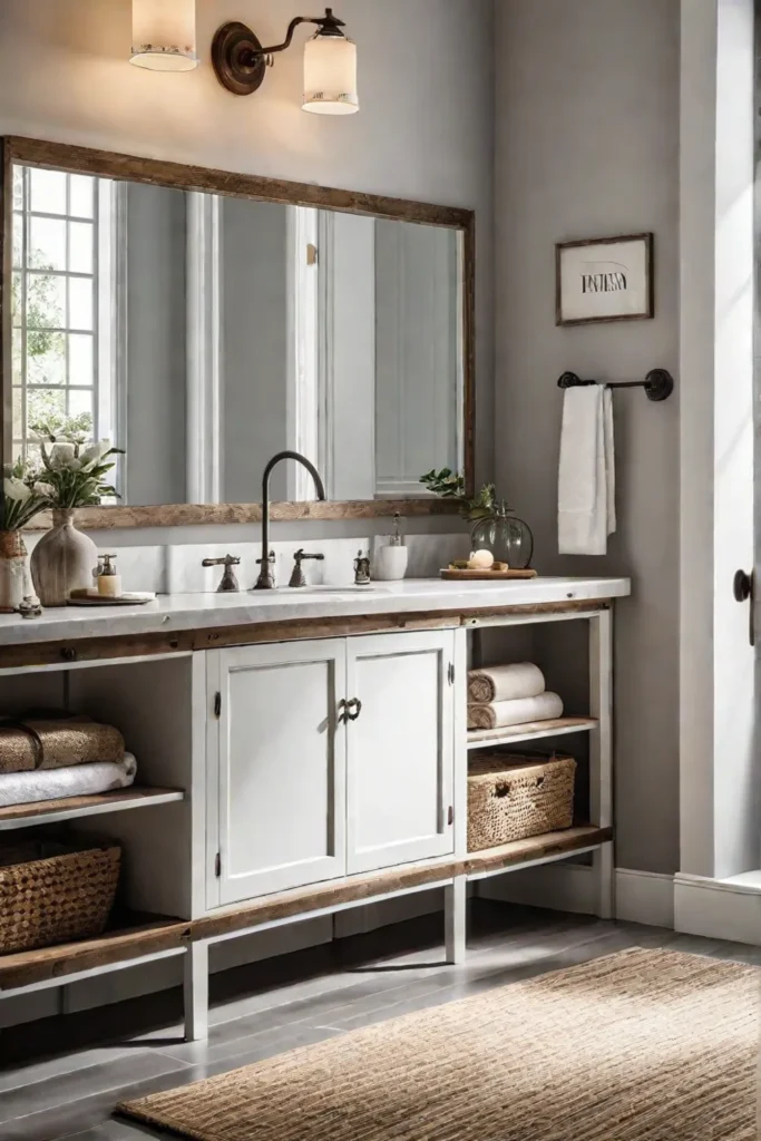 Budgetfriendly farmhouse bathroom with a charming vanity and natural light