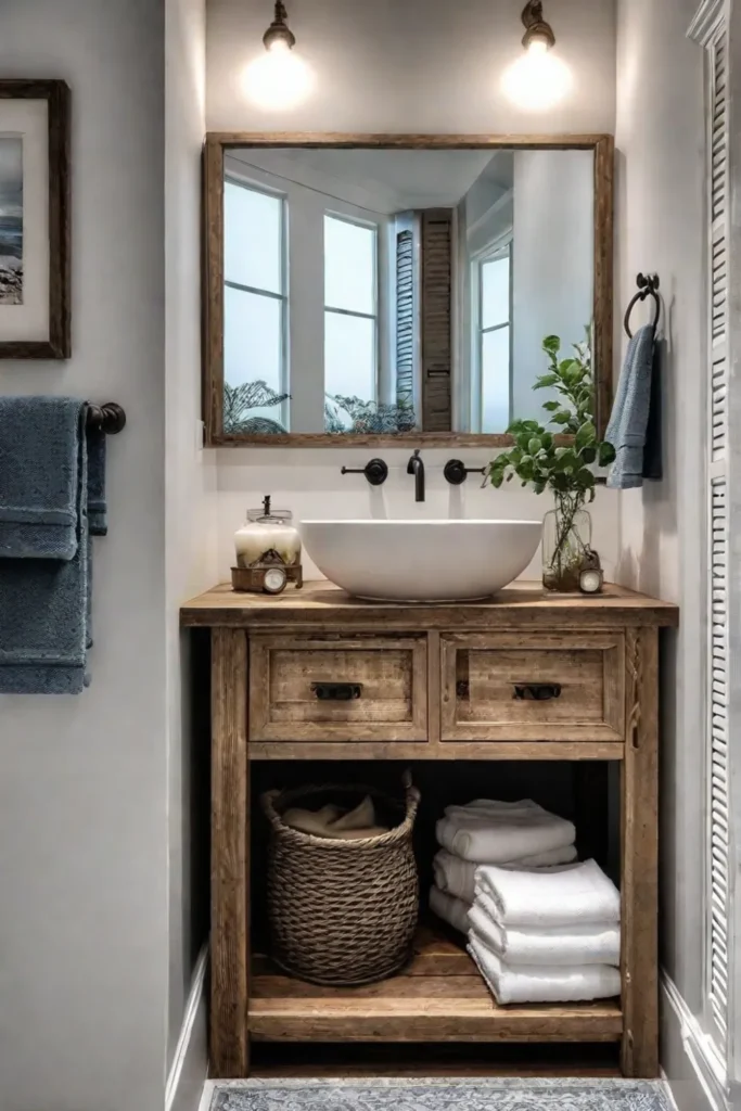 Charming farmhouse bathroom with a corner vanity and a cozy atmosphere