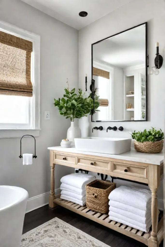 Farmhouse bathroom serene and inviting