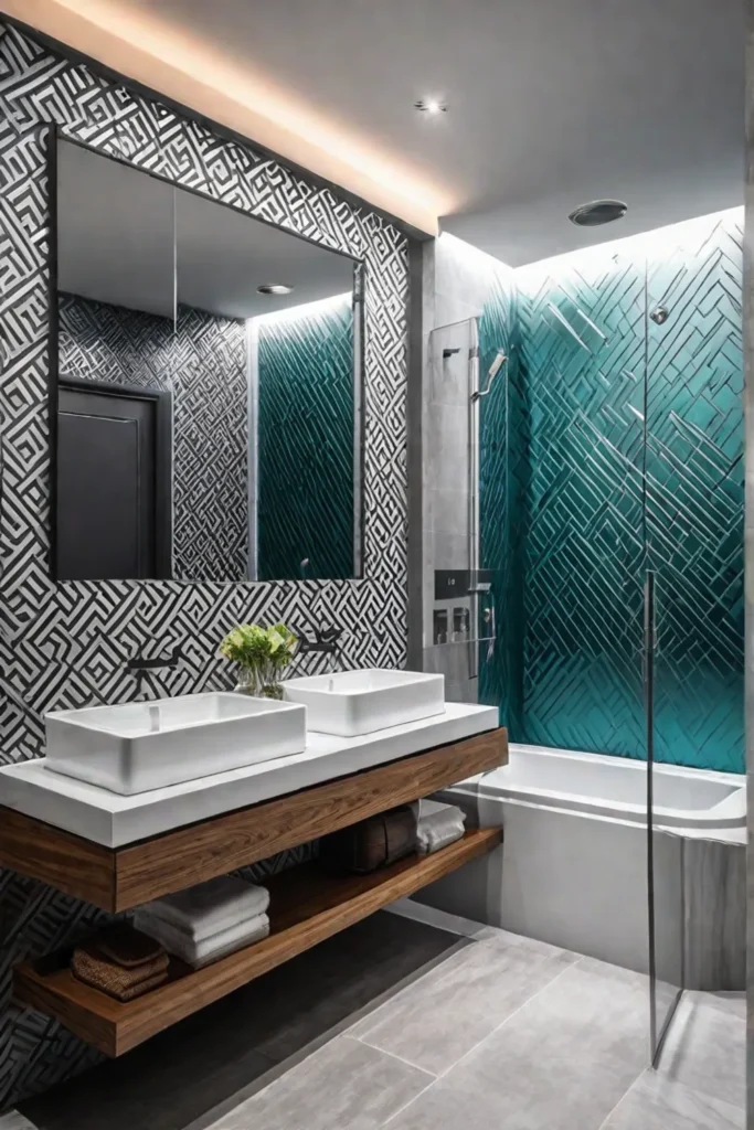 Geometric bathroom bold wallpaper contemporary bathroom