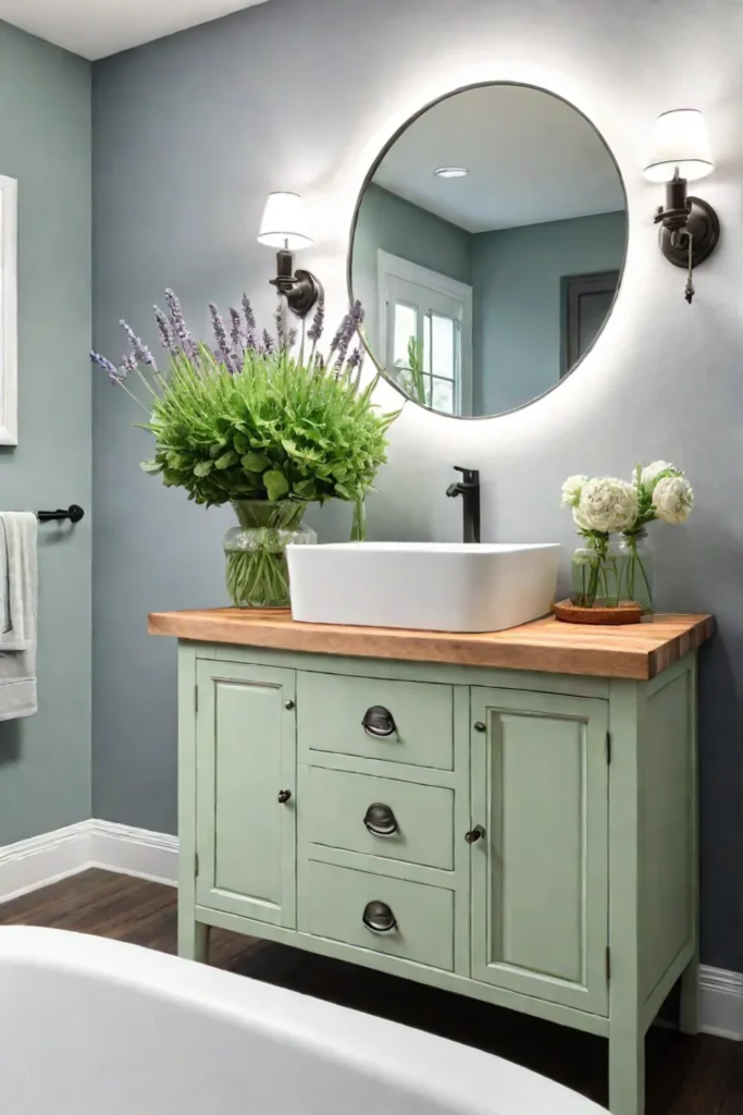 Green chalk paint bathroom vanity