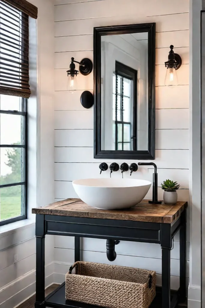 Industrial pipe vanity farmhouse bathroom