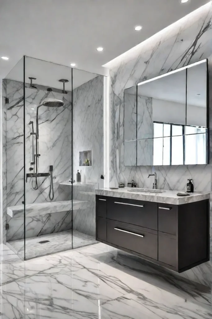 Luxurious bathroom with marble and chrome