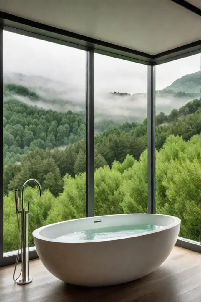 Luxurious minimalist bathroom with soaking tub